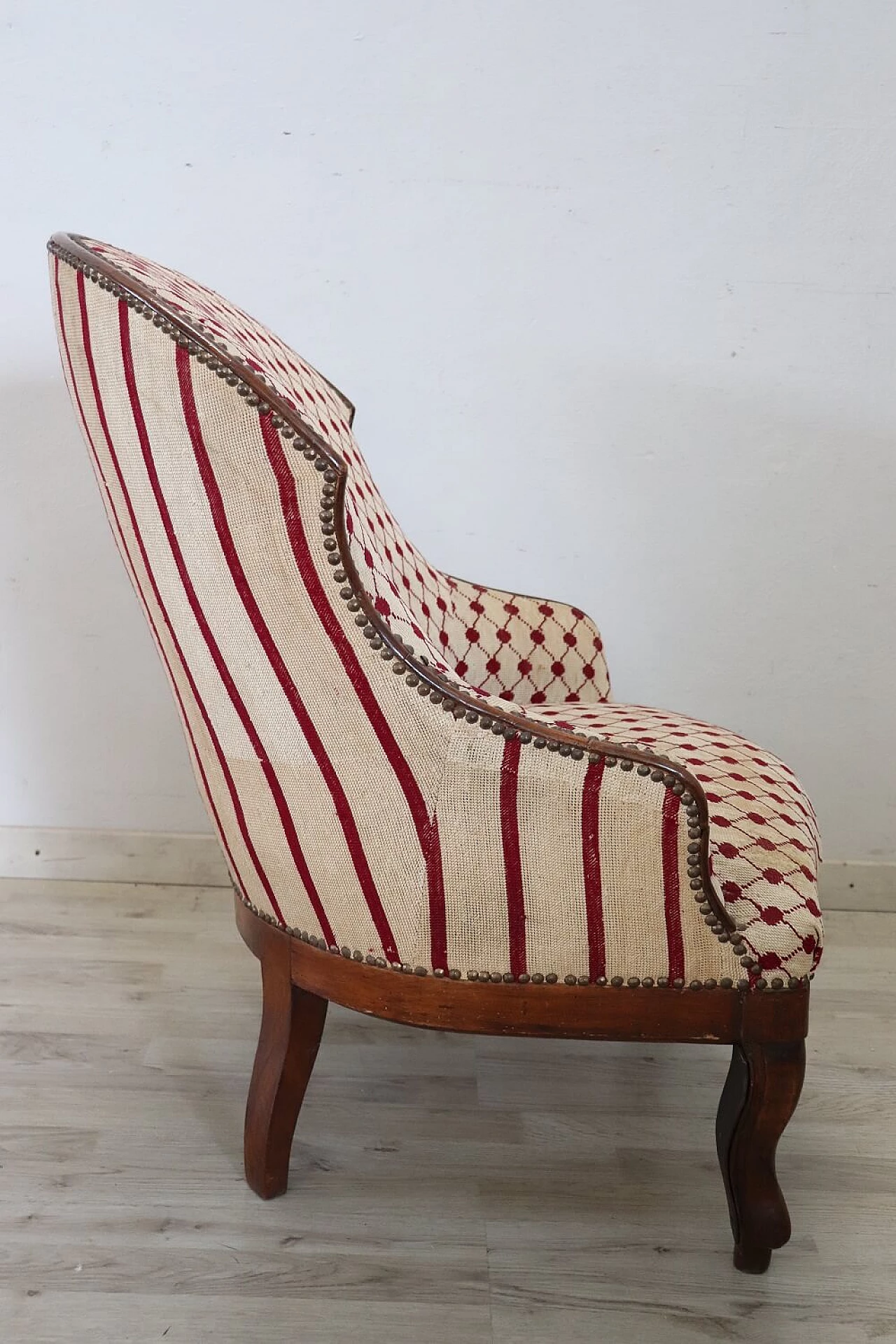 Solid walnut upholstered armchair, mid-19th century 6