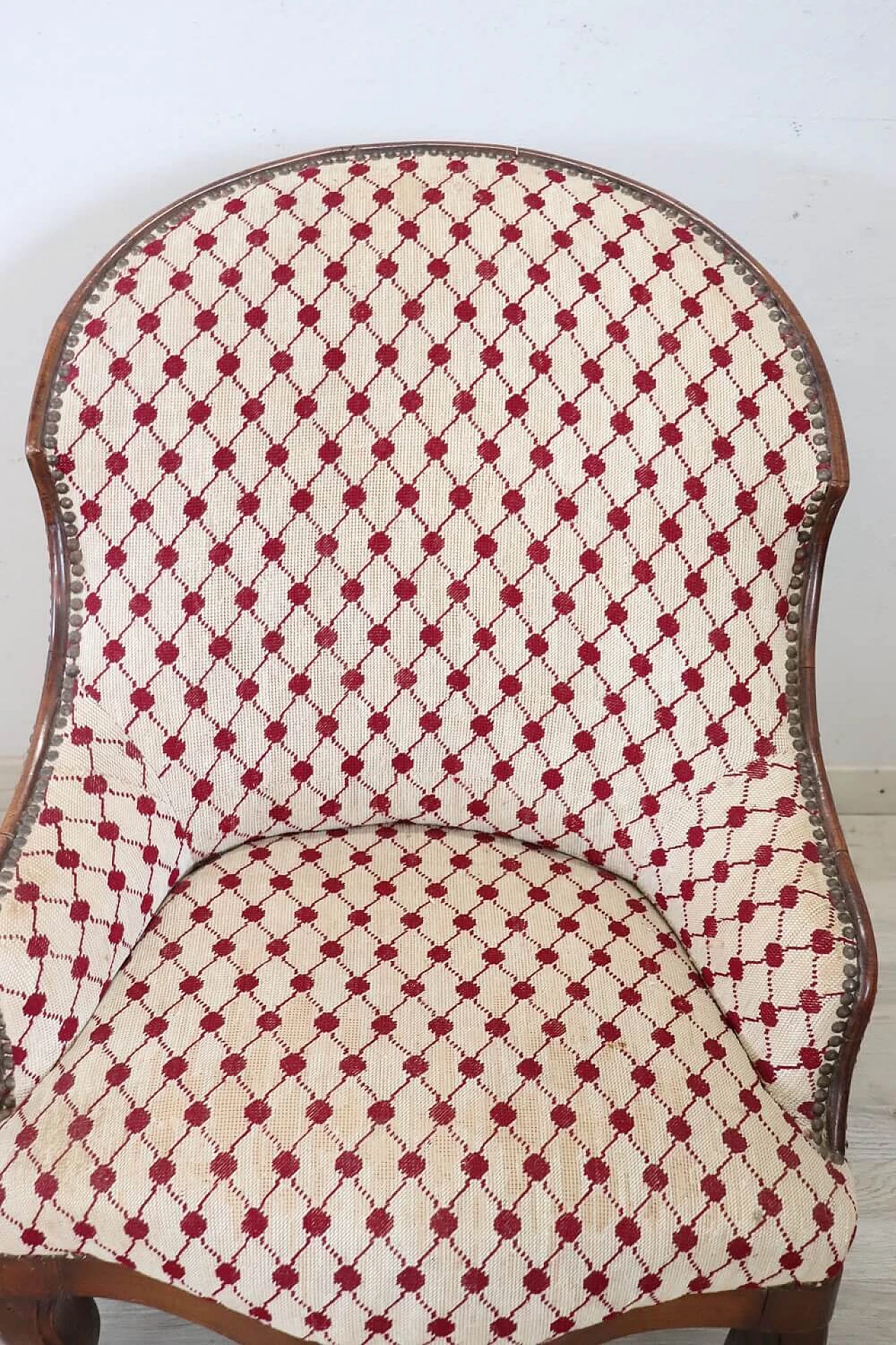 Solid walnut upholstered armchair, mid-19th century 8