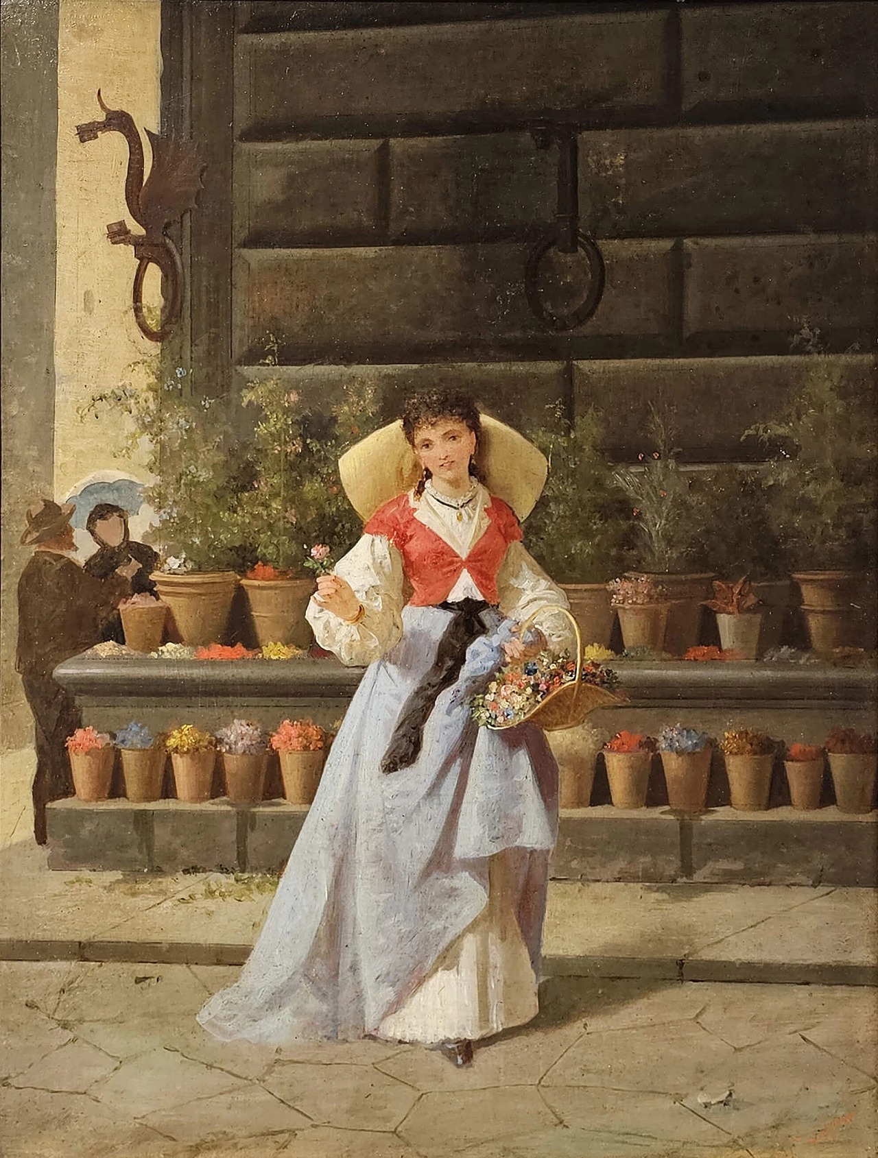 Enrico Fanfani, flower girl at Palazzo Strozzi, oil painting on canvas, 19th century 13