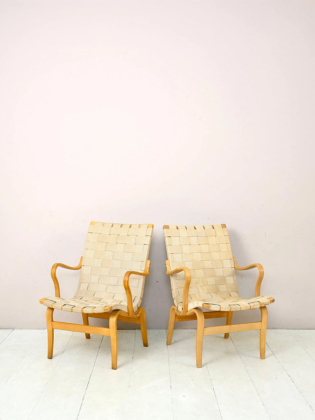 Pair of wood and fabric Eva armchairs by Bruno Mathsson, 1970s 1