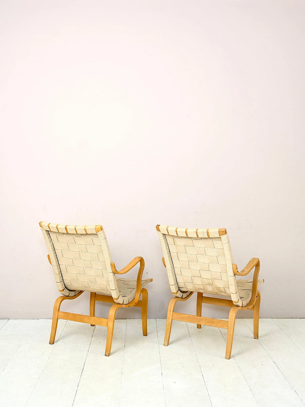 Pair of wood and fabric Eva armchairs by Bruno Mathsson, 1970s 3