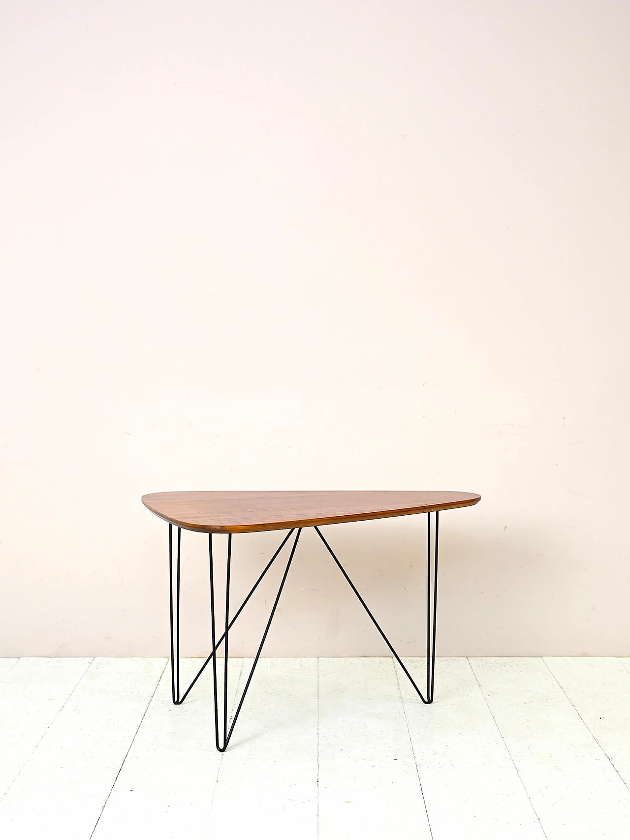 Swedish triangular teak and black metal coffee table, 1960s 1