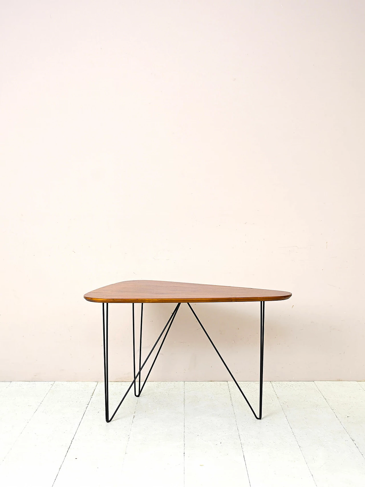 Swedish triangular teak and black metal coffee table, 1960s 3