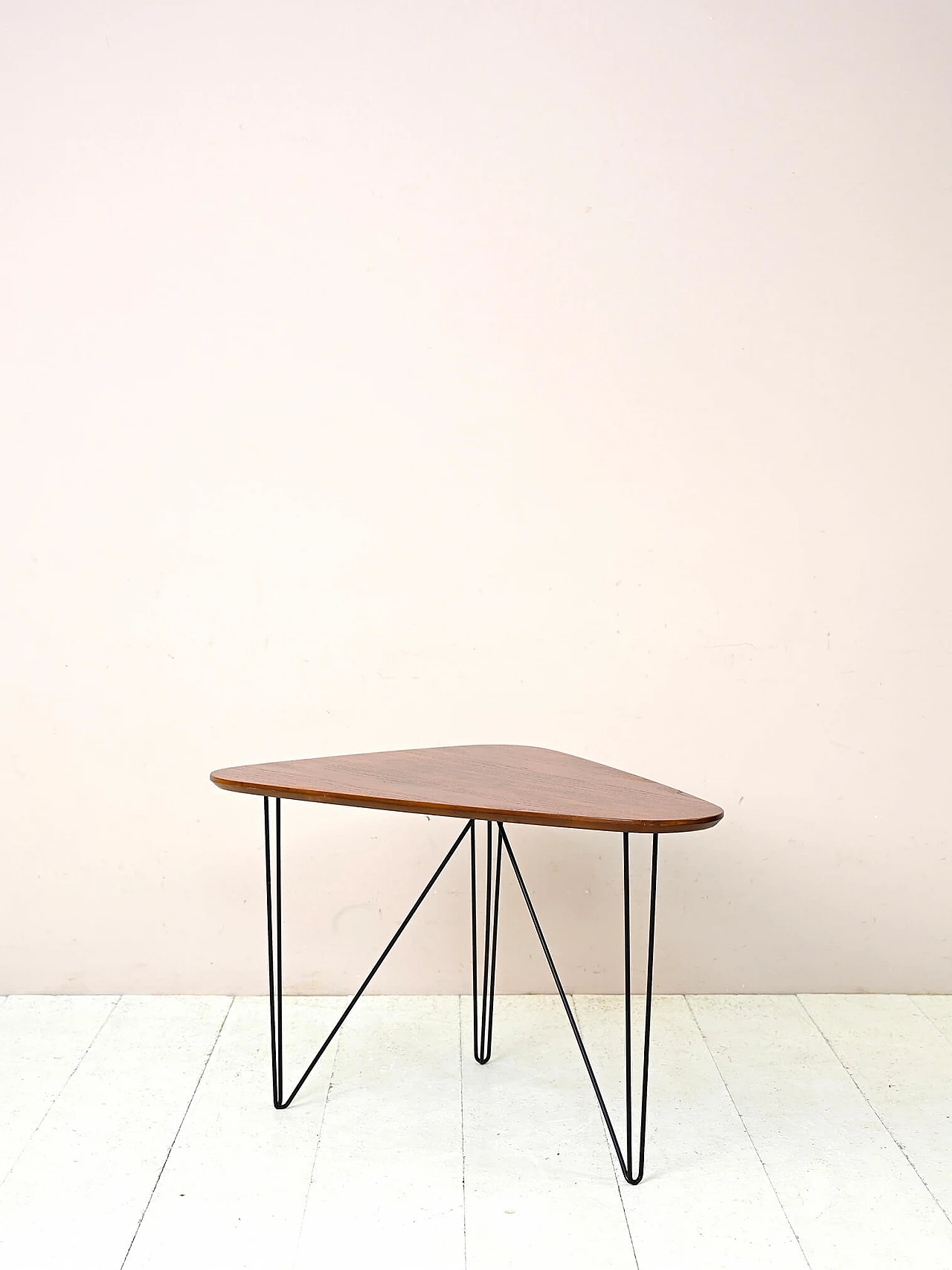 Swedish triangular teak and black metal coffee table, 1960s 4