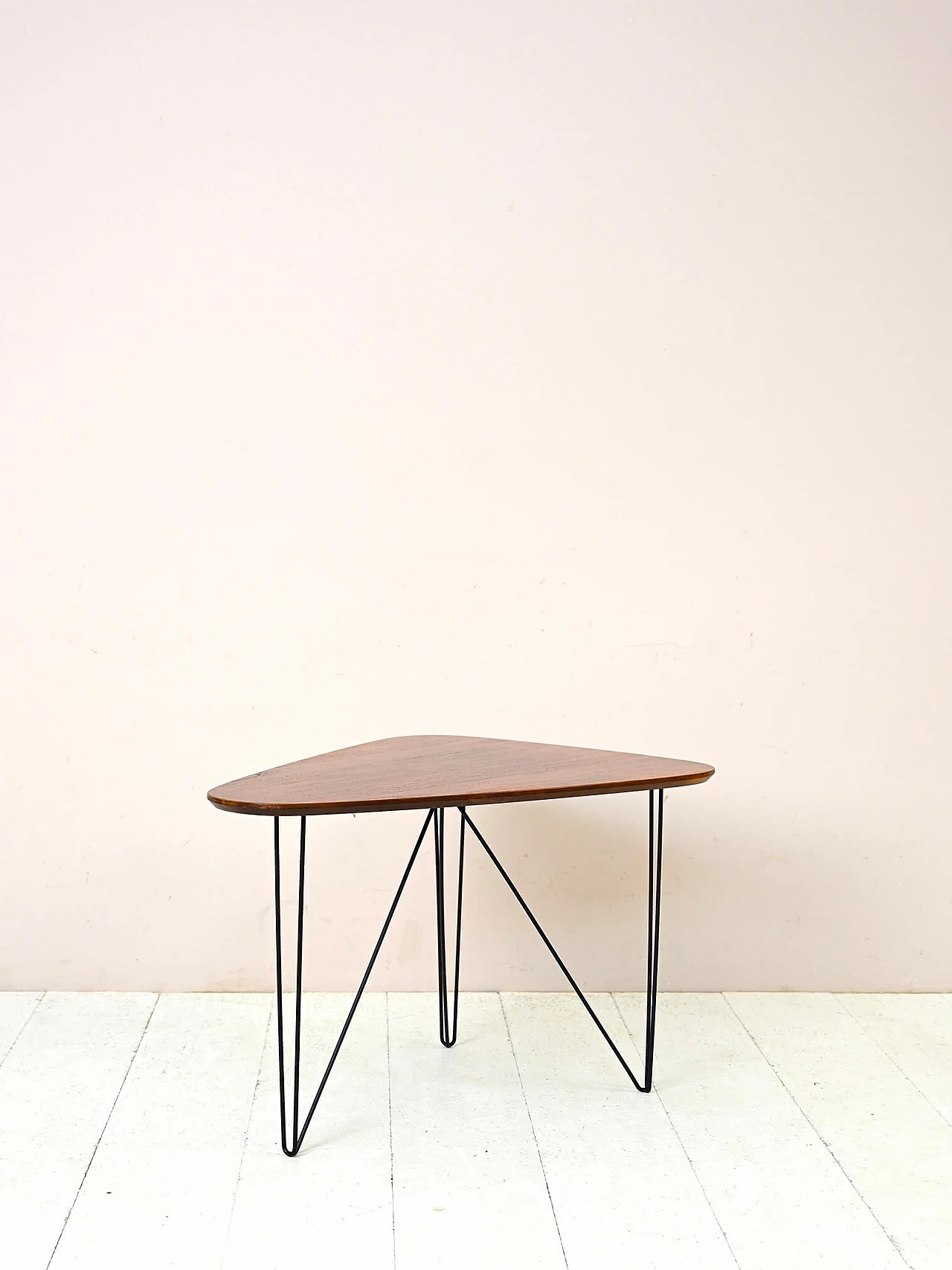 Swedish triangular teak and black metal coffee table, 1960s 5