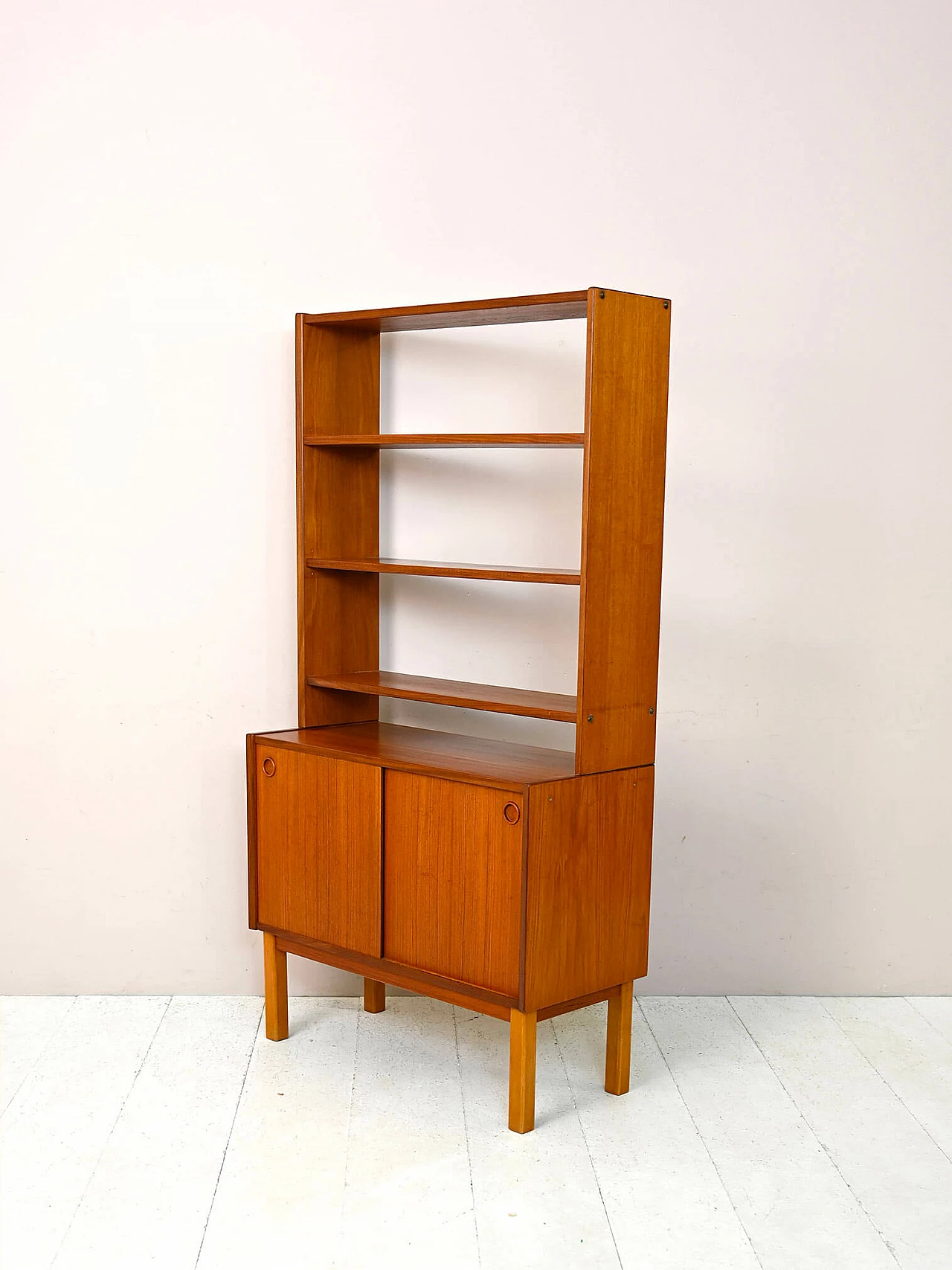 Libreria scandinava in legno con mobiletto, anni '60 6