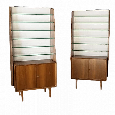 Pair of walnut and crystal bookcases by Ico and Luisa Parisi, 1960s
