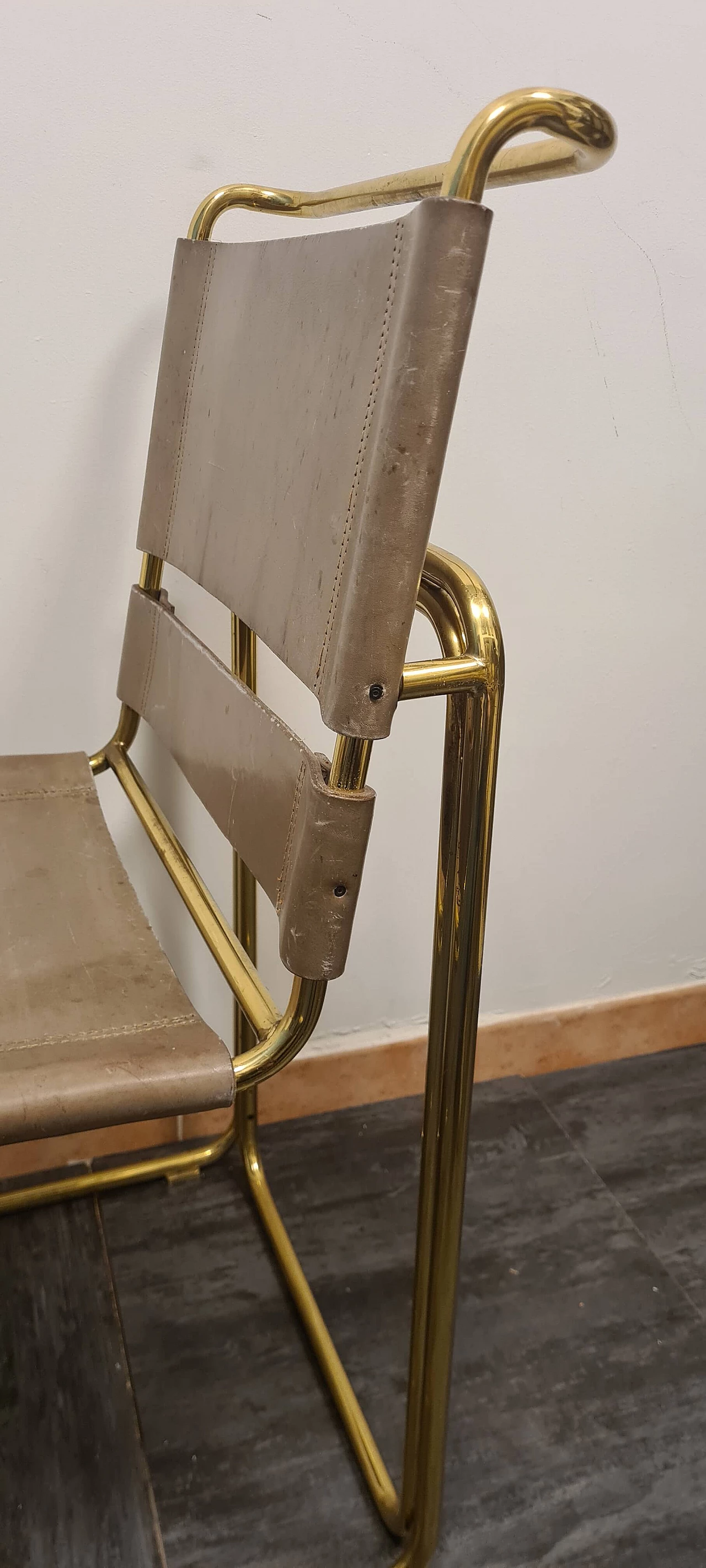 4 Brass and leather chairs by Rima, 1970s 9