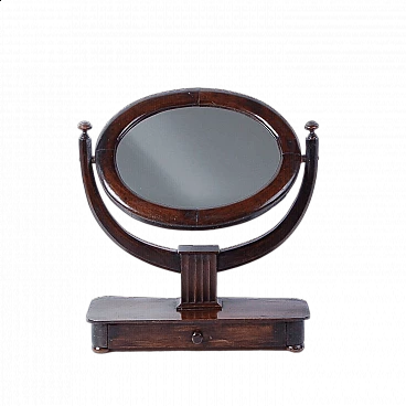 Specchio da tavolo reclinabile in noce con cassetto, seconda metà '800