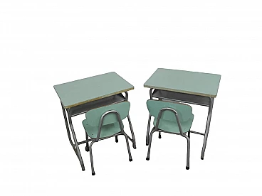 Pair of formica and metal school desks with chair, 1970s