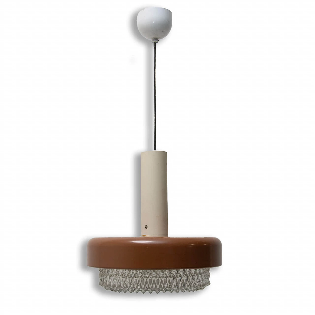 Lampada a sospensione in vetro, metallo e plastica, anni '70 1