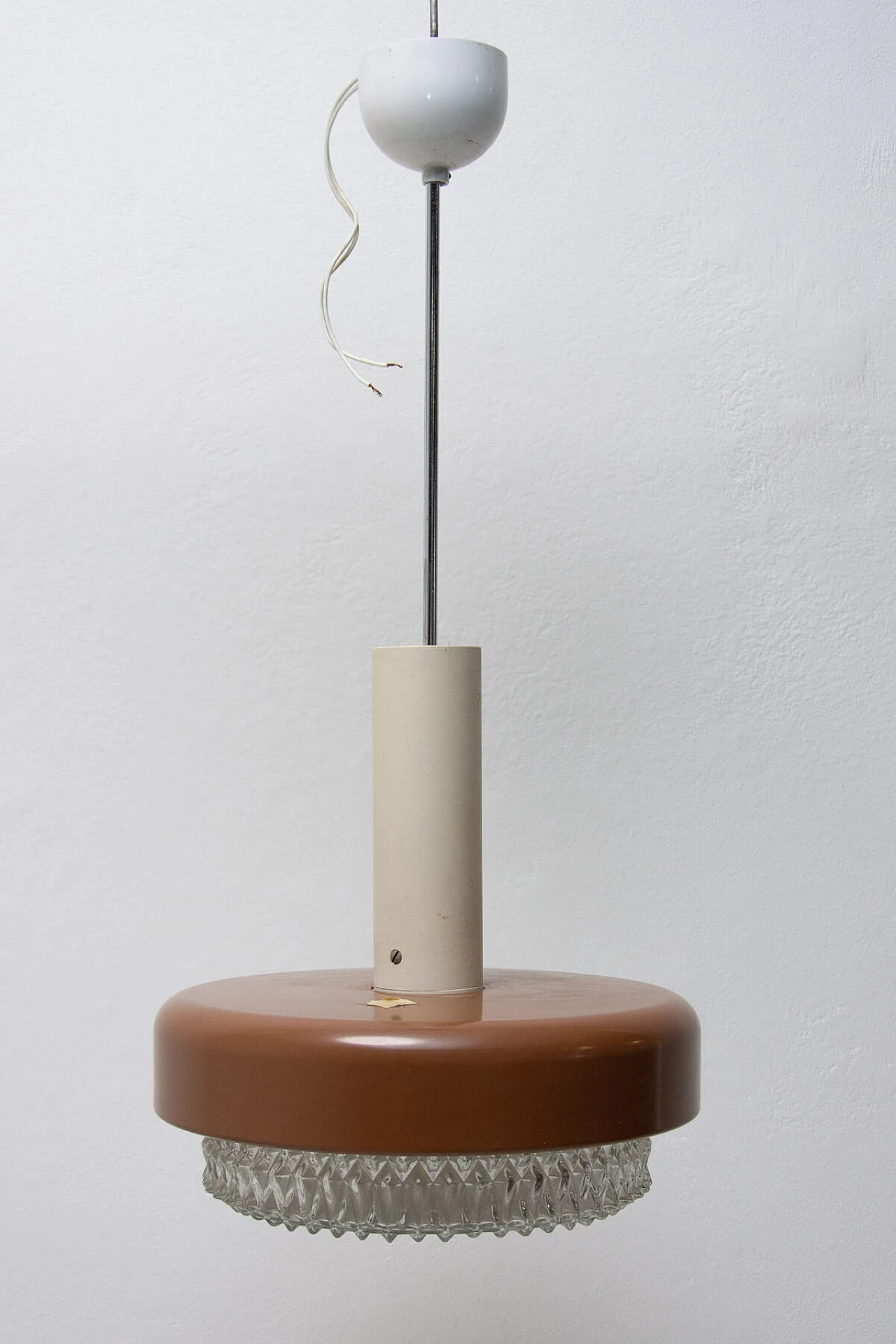 Lampada a sospensione in vetro, metallo e plastica, anni '70 3