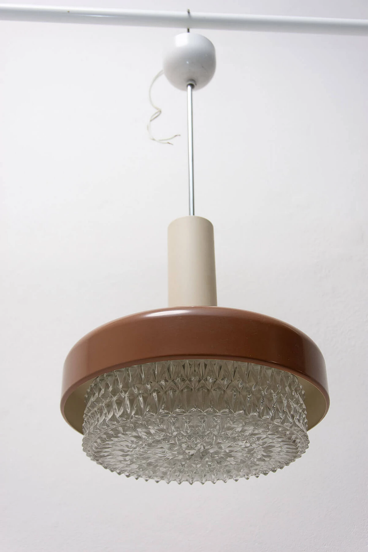 Glass, metal and plastic pendant lamp, 1970s 5