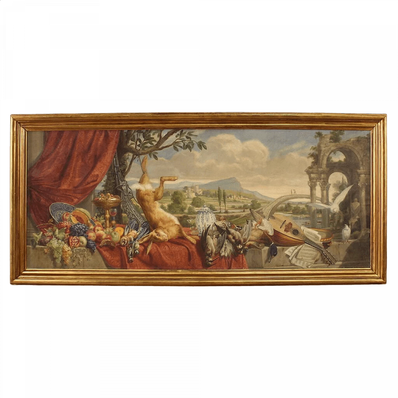 Giorgio Ceragioli, still life with landscape, oil painting on canvas 17