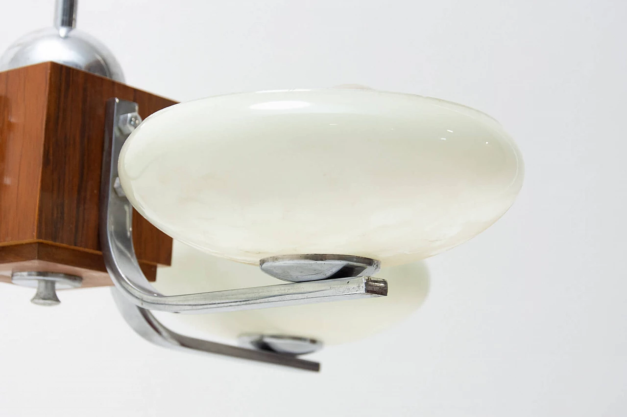 Lampadario a sospensione Art Deco in cromo e legno, anni '30 9