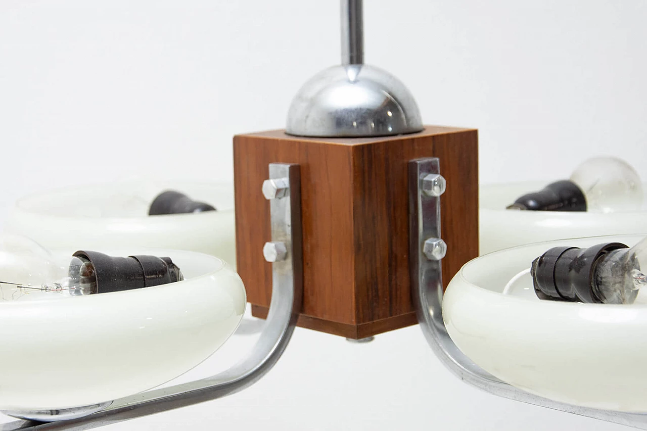 Lampadario a sospensione Art Deco in cromo e legno, anni '30 10