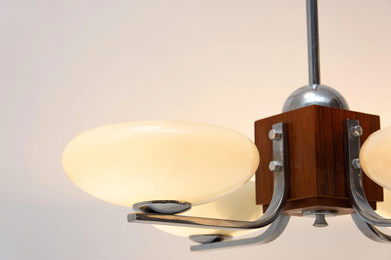 Lampadario a sospensione Art Deco in cromo e legno, anni '30 15