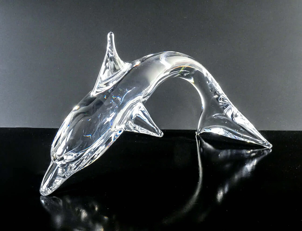 Daum France blown glass dolphin sculpture, 1990s 1