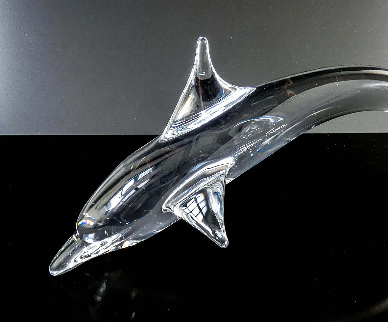 Daum France blown glass dolphin sculpture, 1990s 2