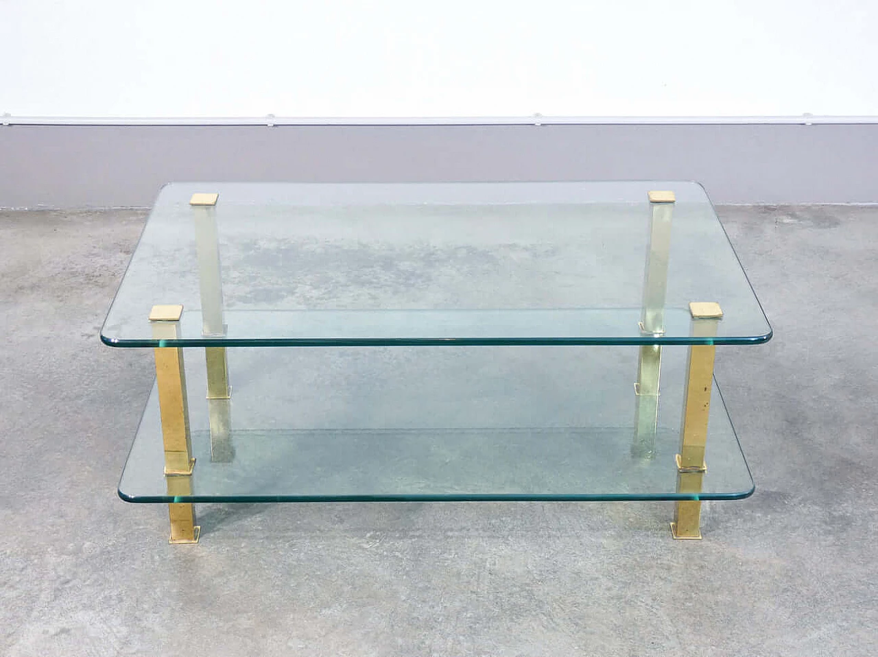 Pair of coffee tables in gilded metal and glass, 1970s 4