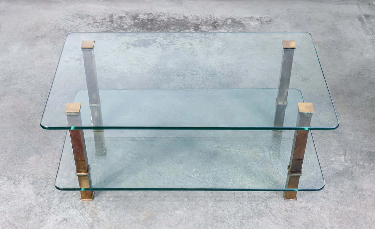Pair of coffee tables in gilded metal and glass, 1970s 11