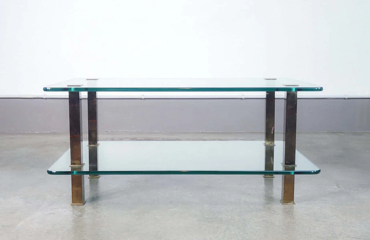 Pair of coffee tables in gilded metal and glass, 1970s 12