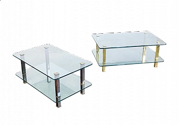 Pair of coffee tables in gilded metal and glass, 1970s