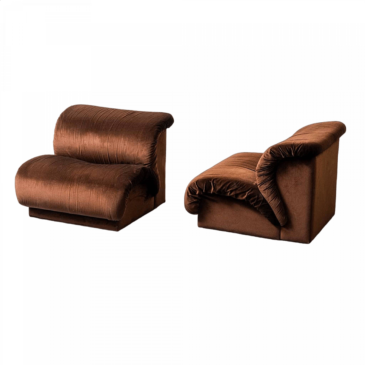 Pair of brown velvet armchairs by Doimo Salotti, 1970s 12