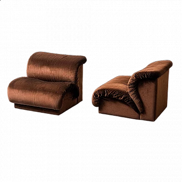 Pair of brown velvet armchairs by Doimo Salotti, 1970s