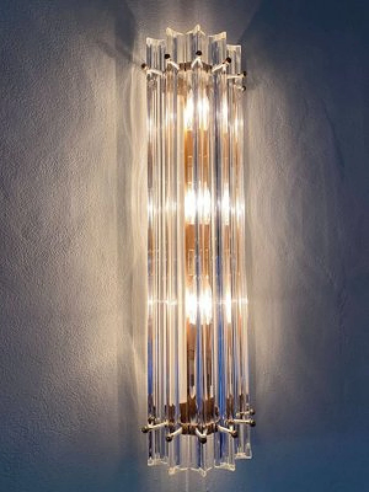 Coppia di applique in ottone e vetro di Murano trasparente, anni '70 2