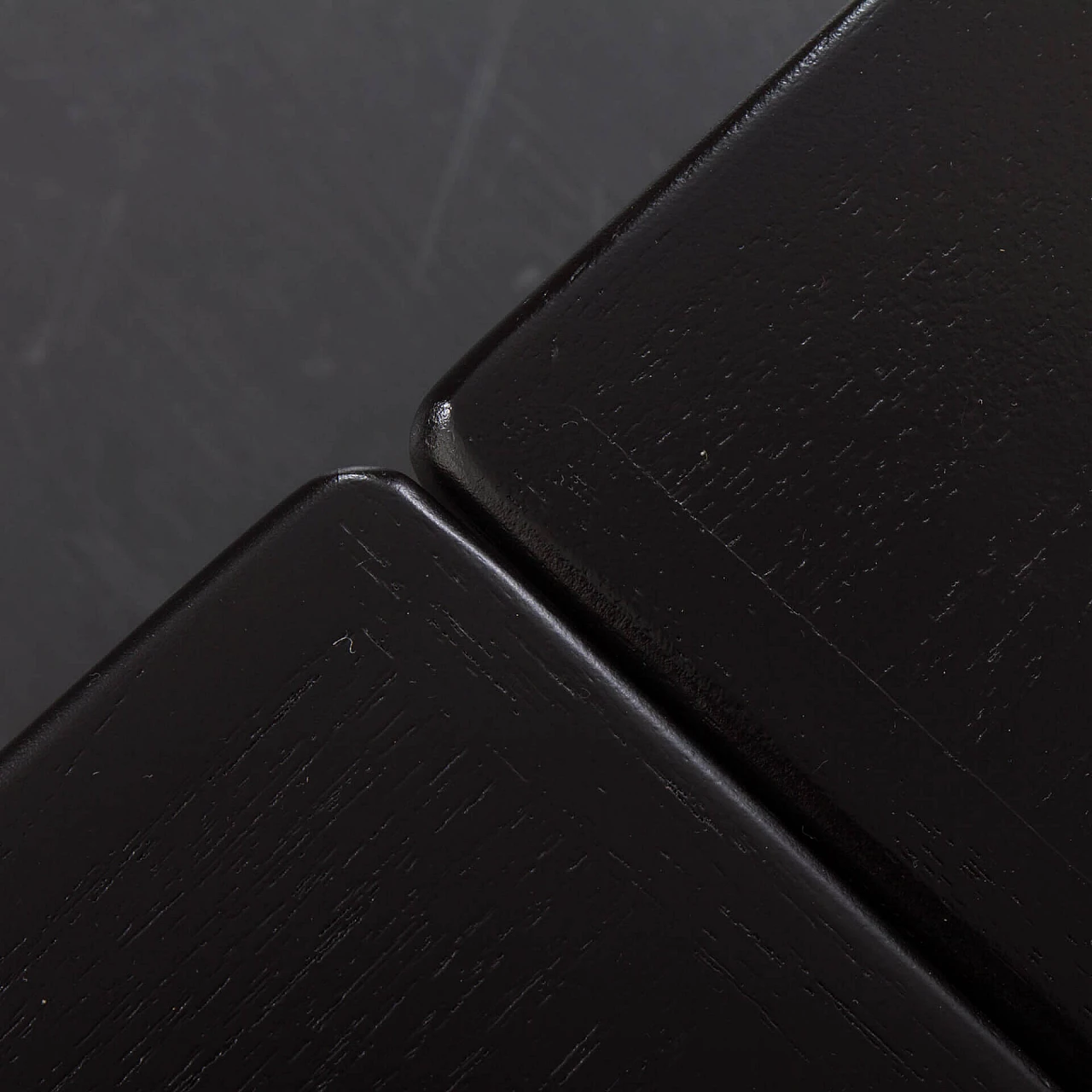 8 Thonet chairs and black varnished teak extending table, 1960s 10