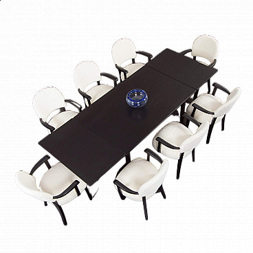 8 Sedie Thonet e tavolo allungabile in teak verniciato nero, anni '60