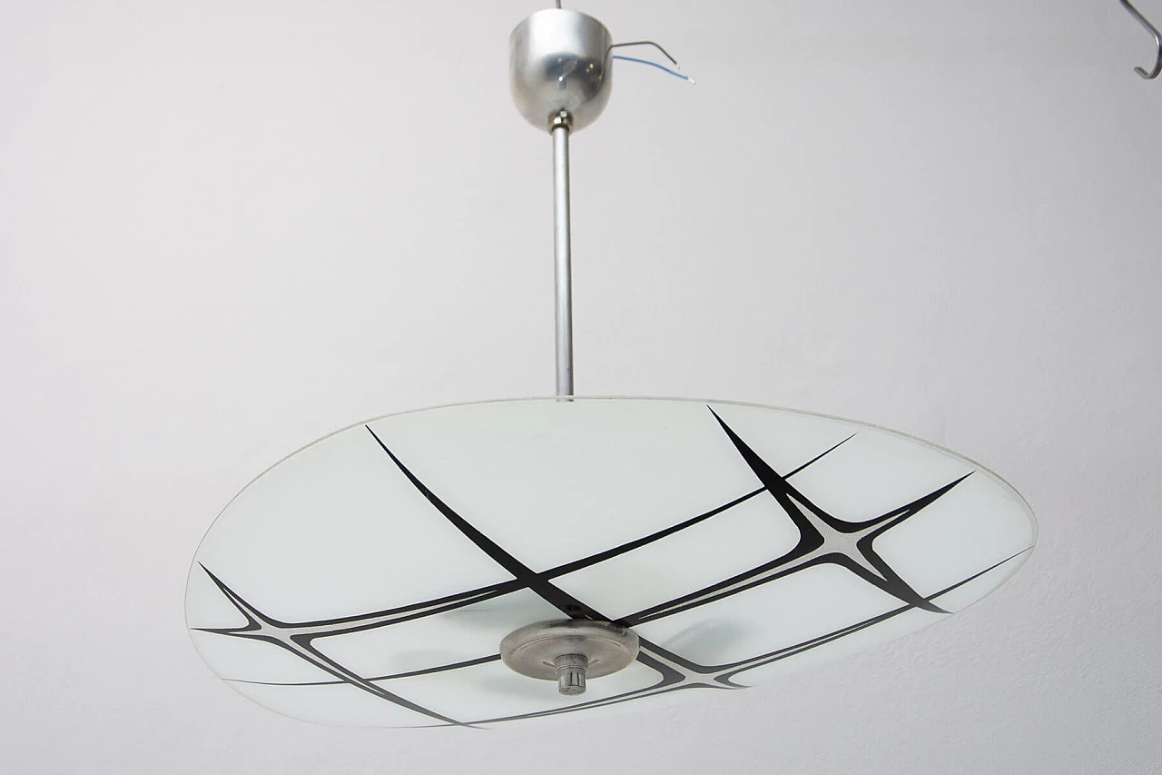 Czechoslovakian painted glass and metal hanging lamp, 1960s 7