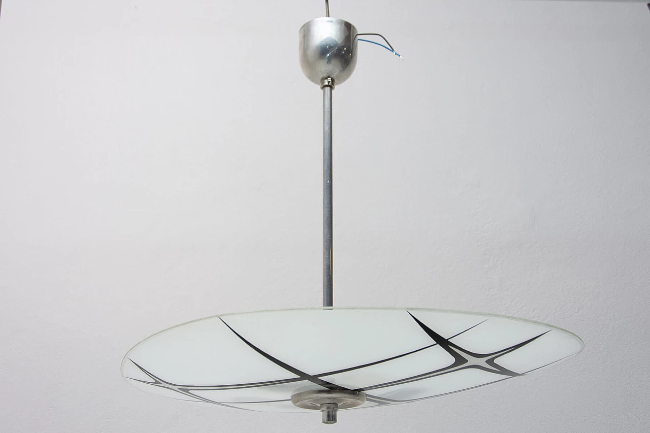 Czechoslovakian painted glass and metal hanging lamp, 1960s 8
