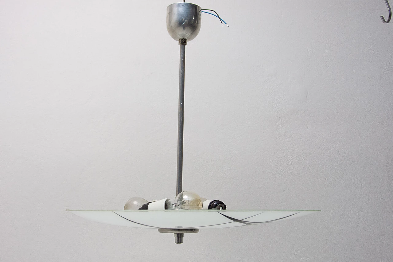Czechoslovakian painted glass and metal hanging lamp, 1960s 9