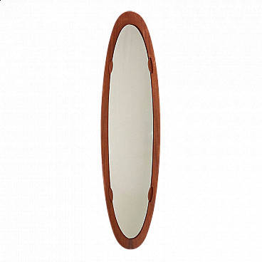 Specchio da parete su pannello curvato impiallacciato teak, anni '60