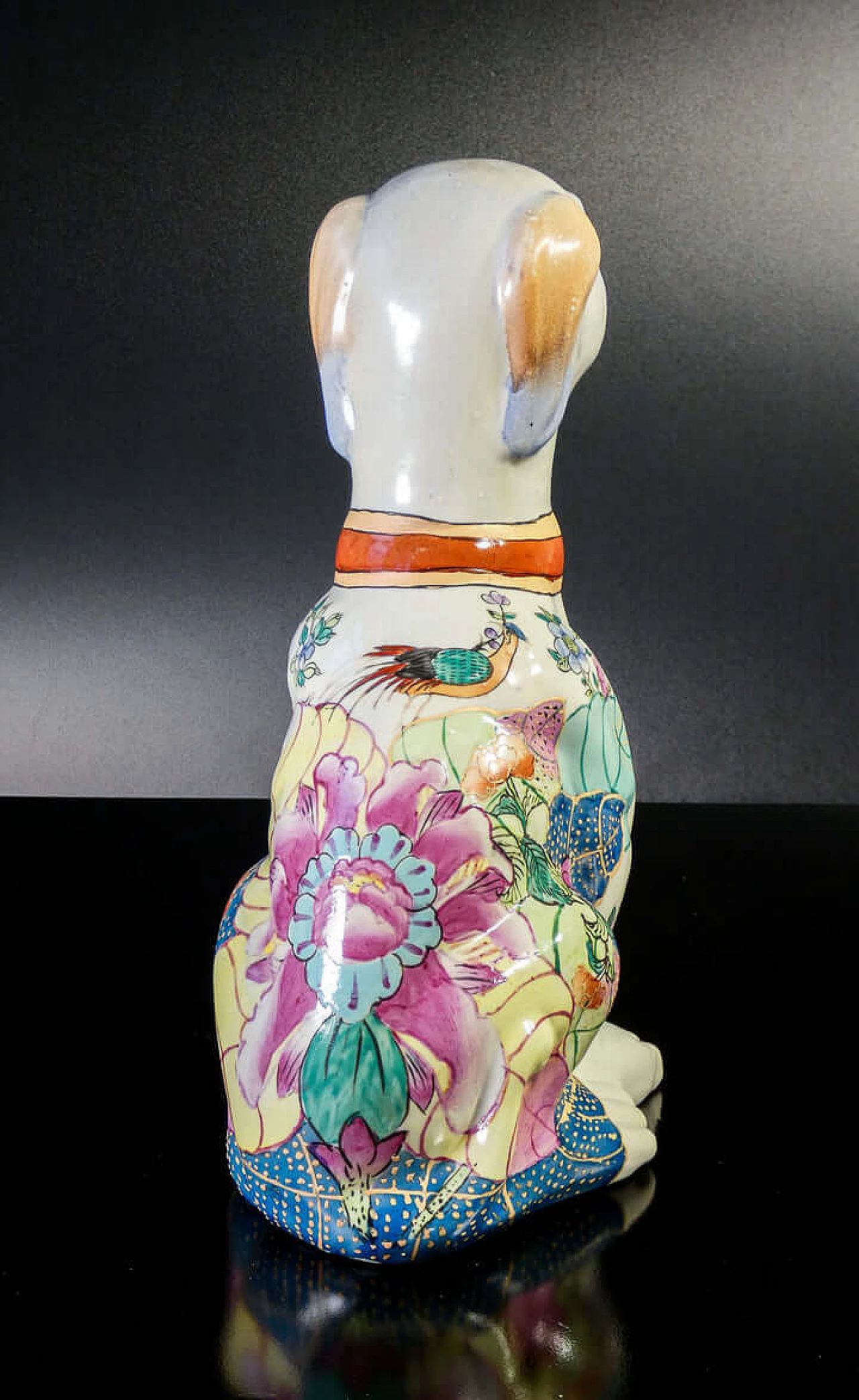 Ceramic dog sculpture painted with floral motifs 6