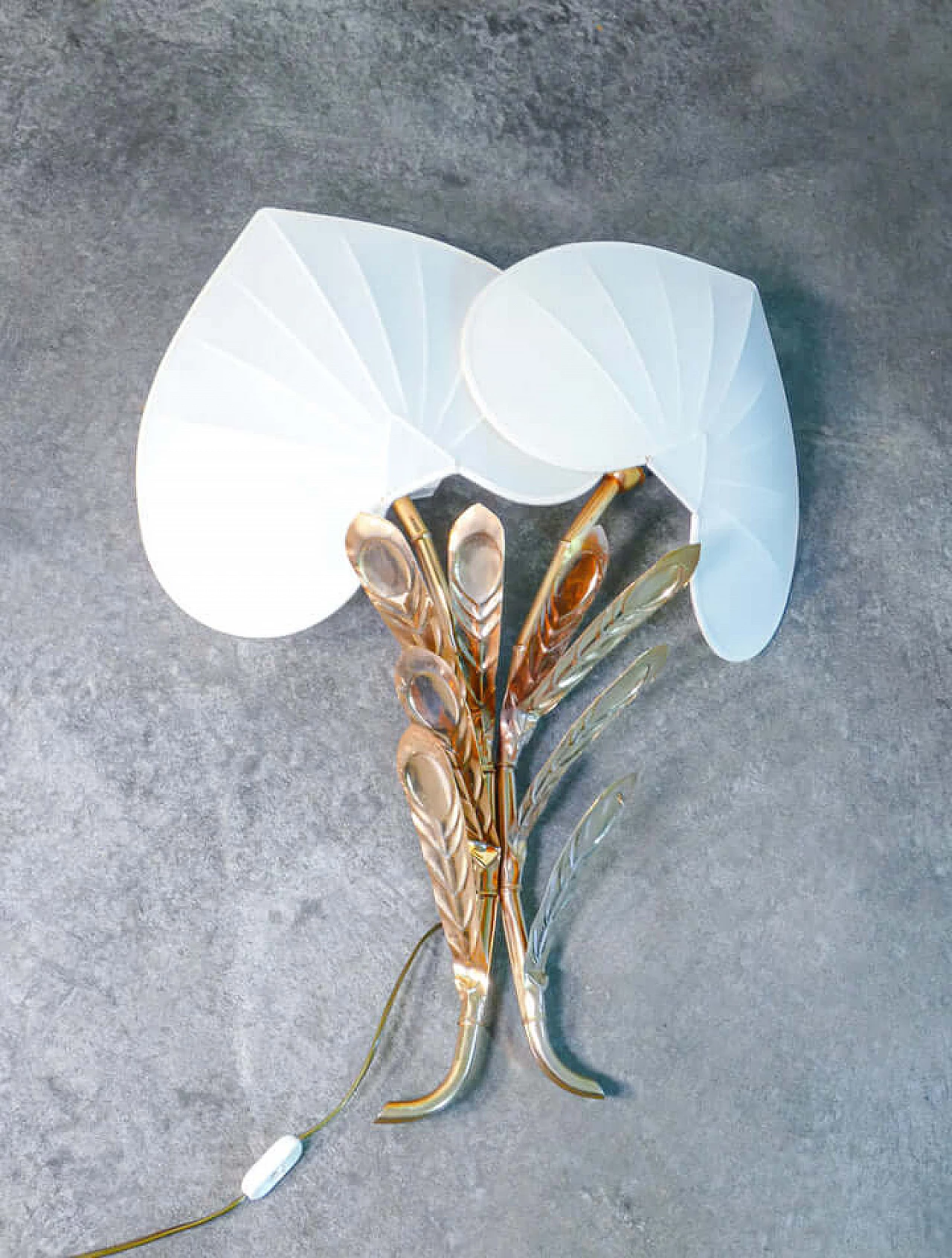 Two-light gilded metal and fabric wall lamp by Antonio Pavia, 1970s 2
