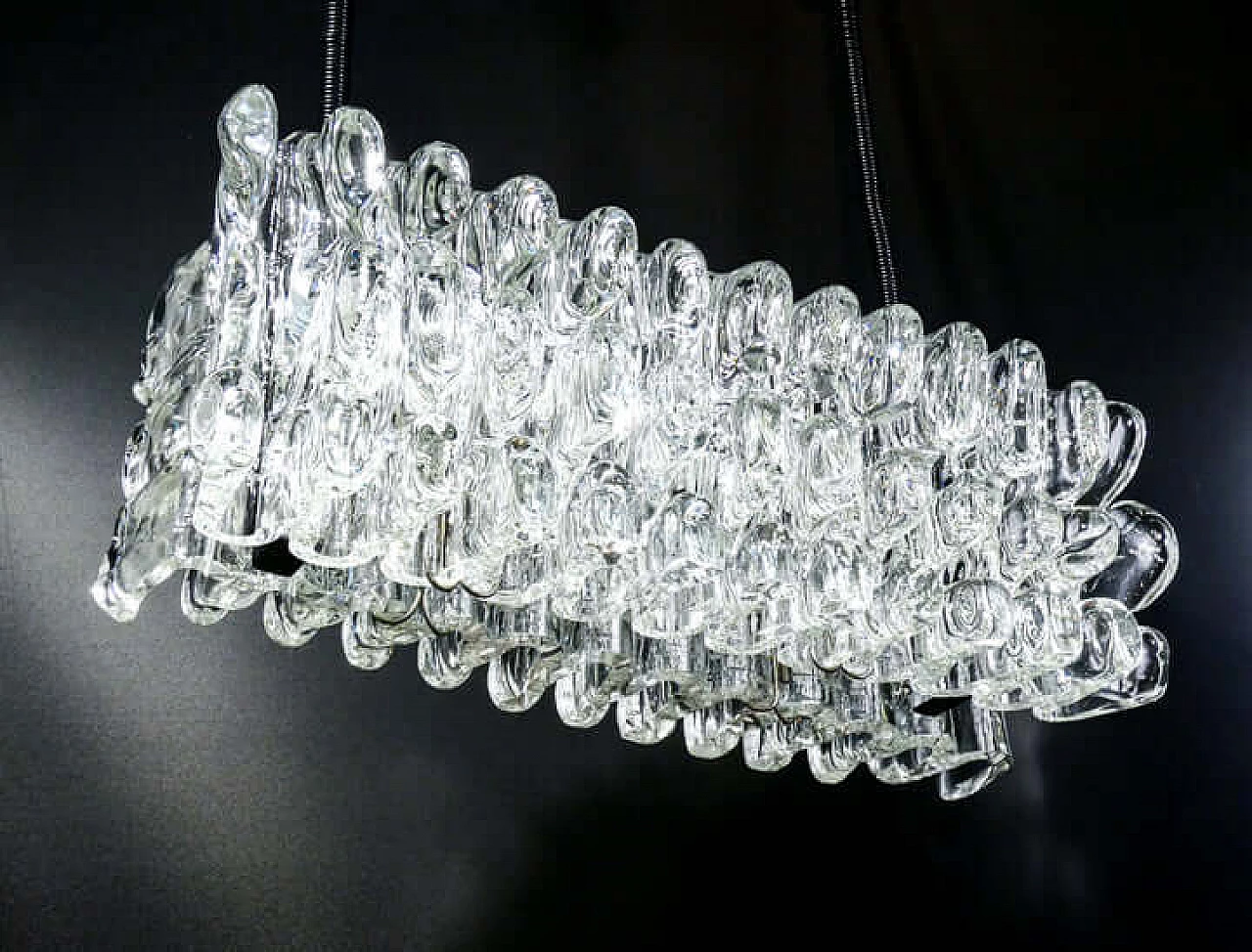 Metal and transparent glass chandelier by F.lli Toso, 1970s 2