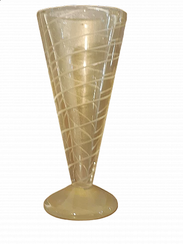Yellow blown glass goblet vase with gold dust and spiral decoration, 1970s