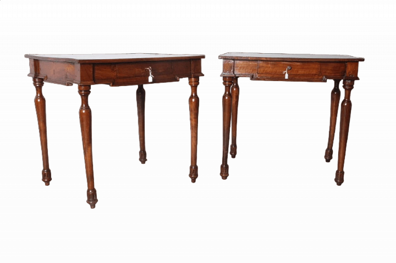Pair of Emilian Rolo walnut coffee tables with inlays, late 18th century 20