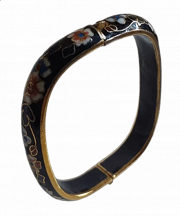 Rectangular black cloisonné enamel bracelet, 1940s