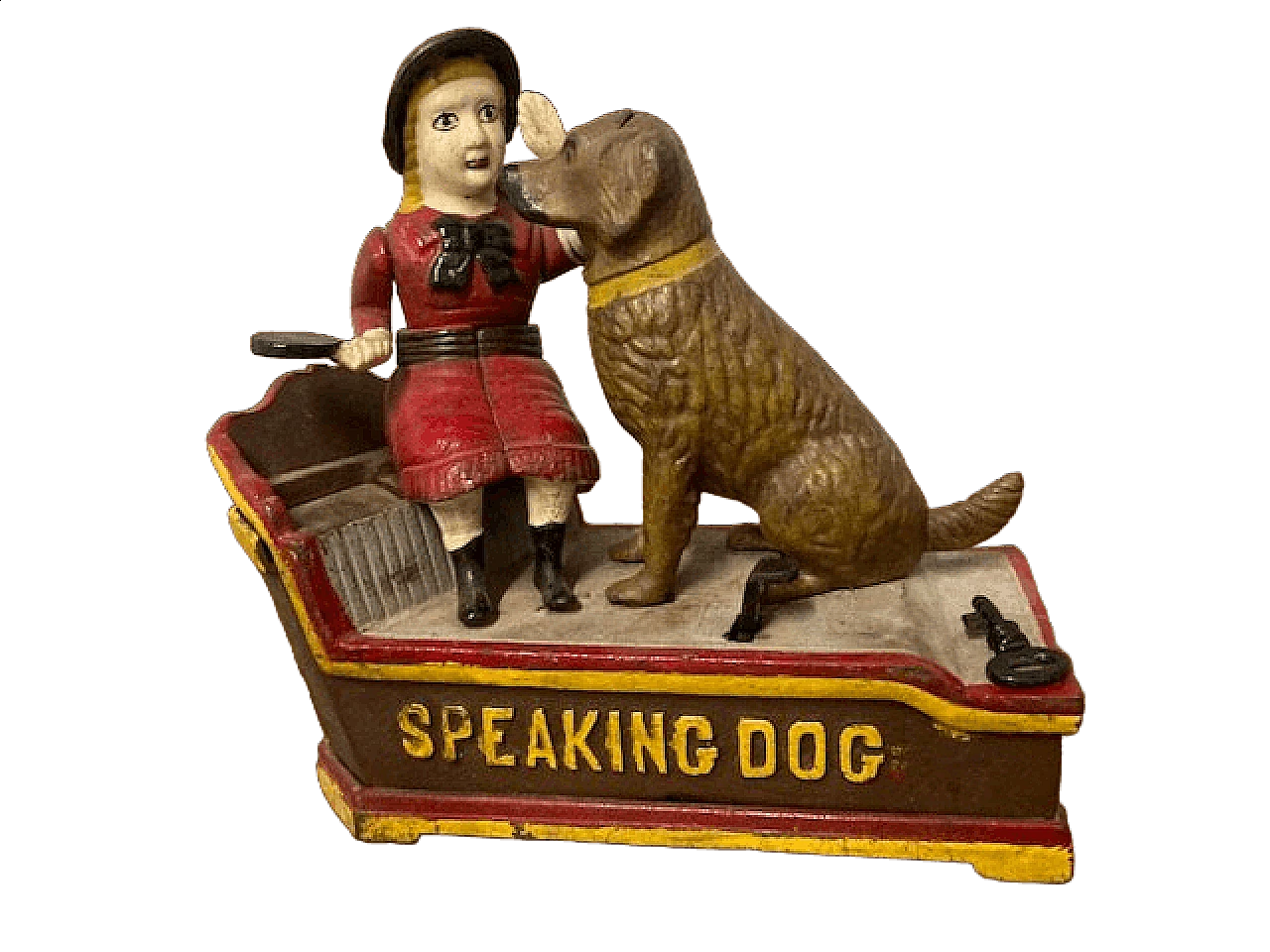 Painted cast iron piggy bank with mechanism, early 20th century 9