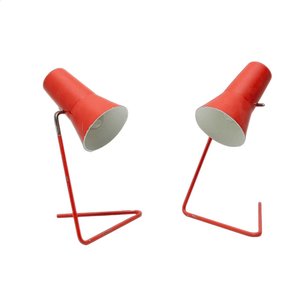 Pair of red metal table lamps by Josef Hurka for Napako, 1960s 19