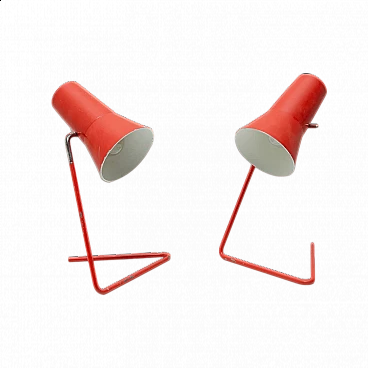 Pair of red metal table lamps by Josef Hurka for Napako, 1960s