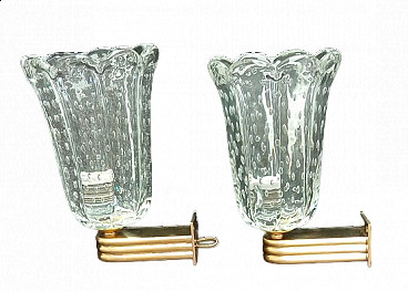 Pair of glass and brass wall lights by Barovier & Toso, 1950s