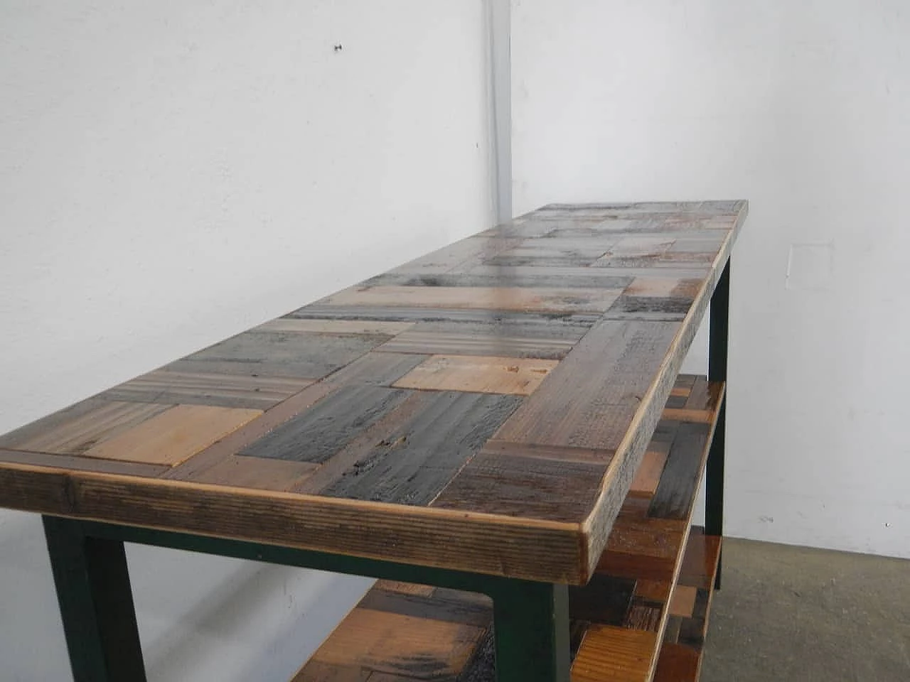 Green metal and spruce workshop shelf, 1970s 10