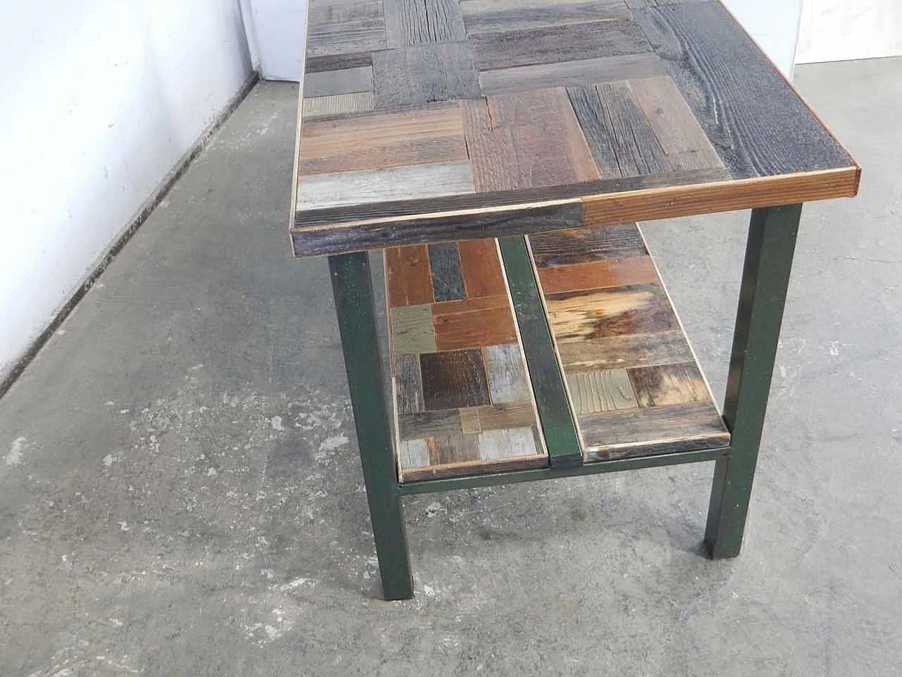 Green metal and spruce workshop shelf, 1970s 8