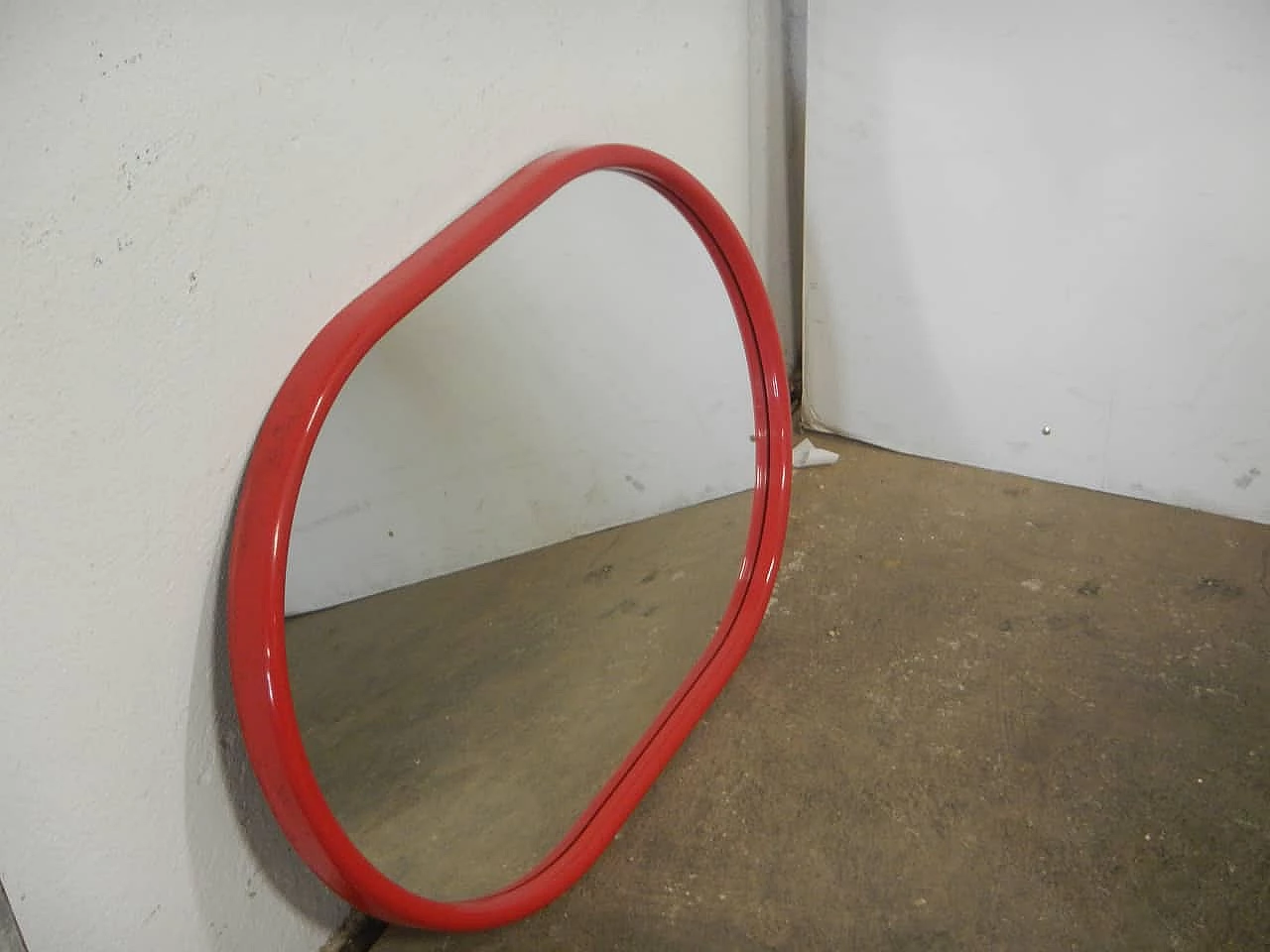 Mirror with red plastic frame, 1970s 4