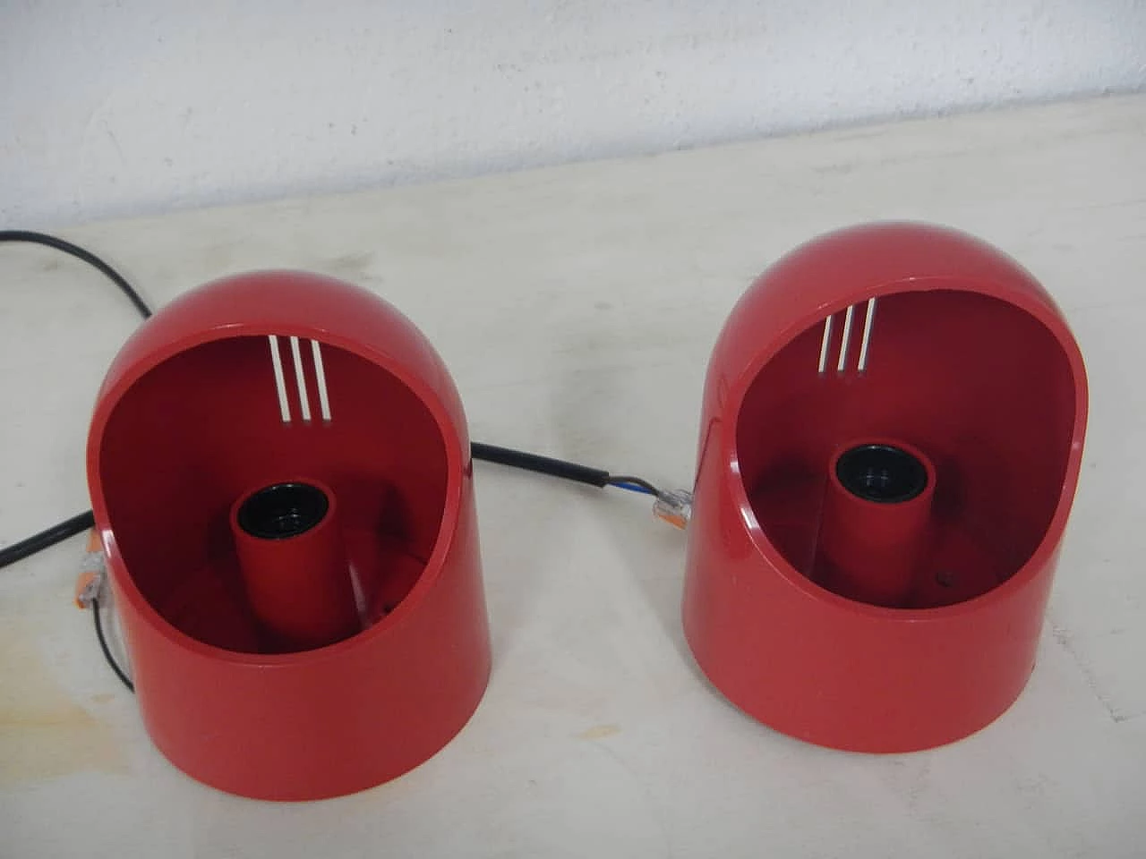 Pair of red plastic table lamps by Gedy, 1970s 1